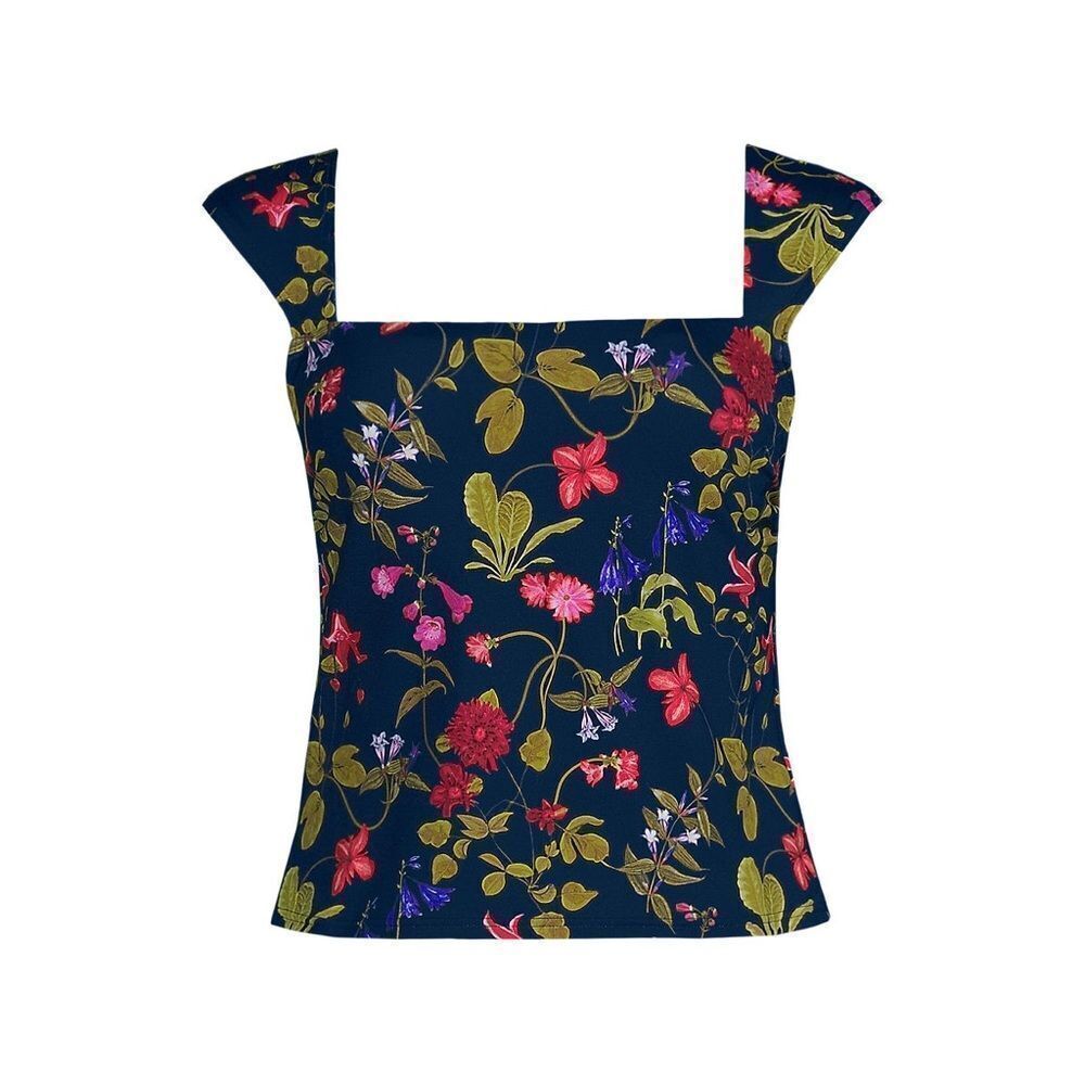 Land's End Square Neck Underwire Tankini Top Deep Sea Garden Multi Floral Var